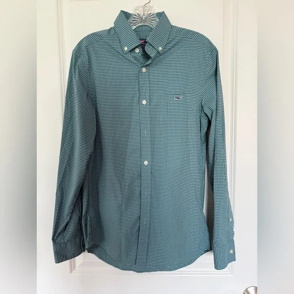 Vineyard Vines Men’s Teal Checkered Button Down Shirt - Picture 2 of 6